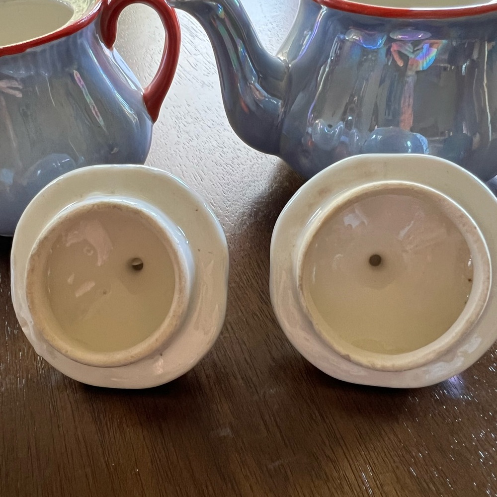 Blue Czech Lusterware teapot and sugar bowl - Picture 3 of 7